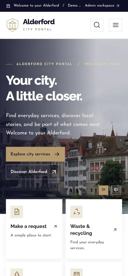 Alderford homepage on a phone